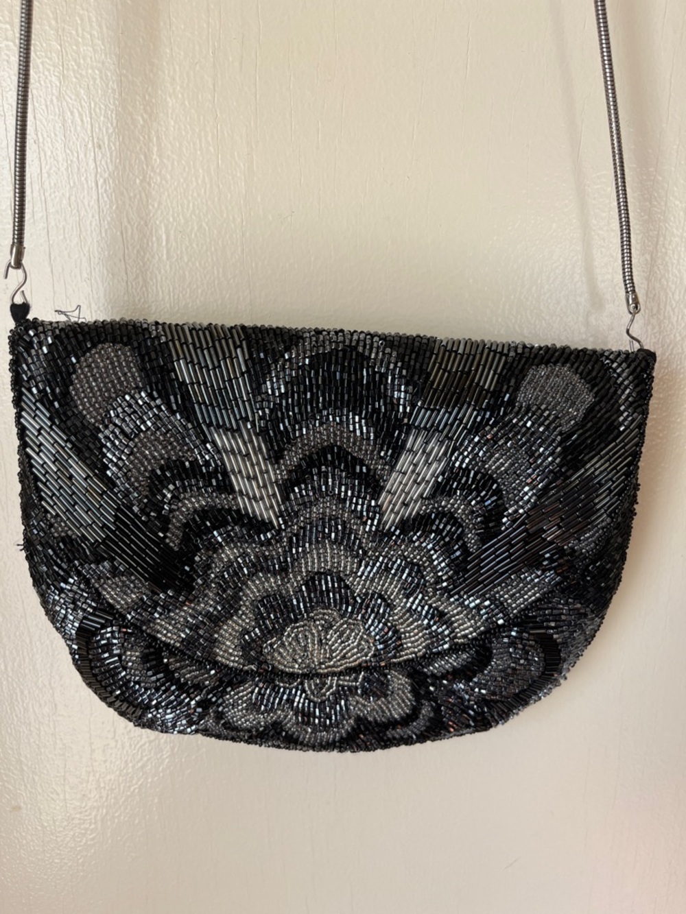 La Regale Black Beaded Floral Evening Clutch